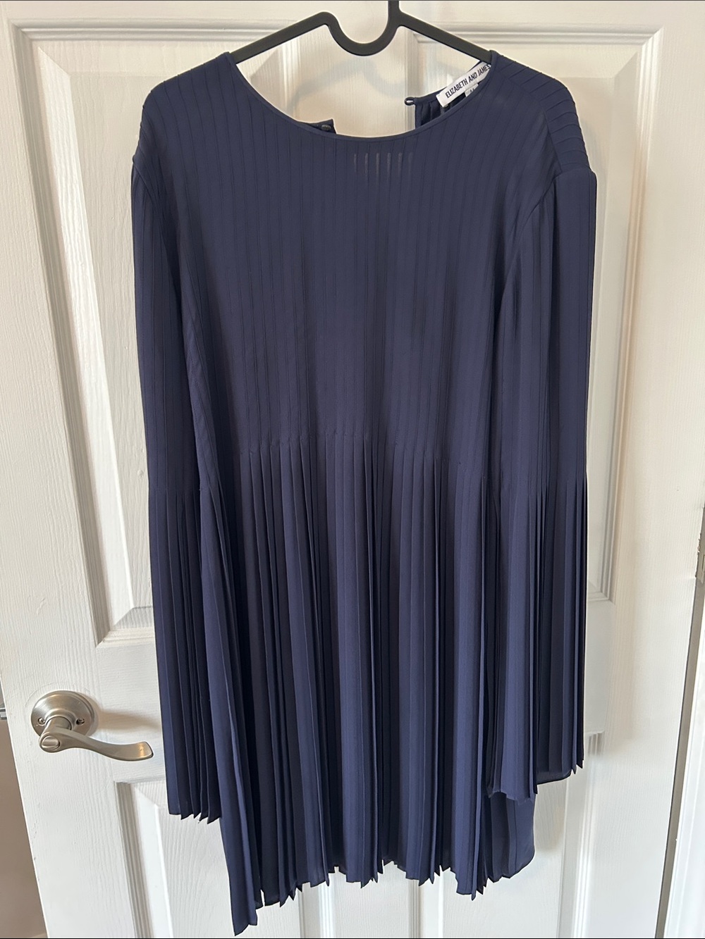 Elizabeth and James Dark Navy Pleated Long-Sleeve Dress